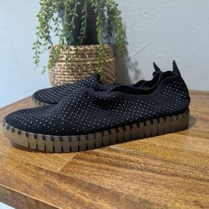 Ilse Jacobsen Tulip Lux Sparkle Slip-On Flats Black‎ And Silver Size 38/7